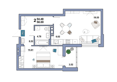 56,7 м², 2-комнатная квартира 5 083 755 ₽ - изображение 29