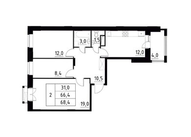 Квартира 68,4 м², 2-комнатная - изображение 1