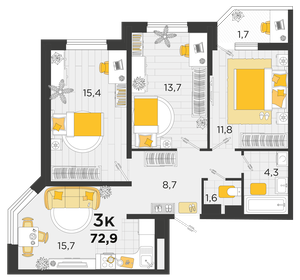 92,3 м², 3-комнатная квартира 6 200 000 ₽ - изображение 150