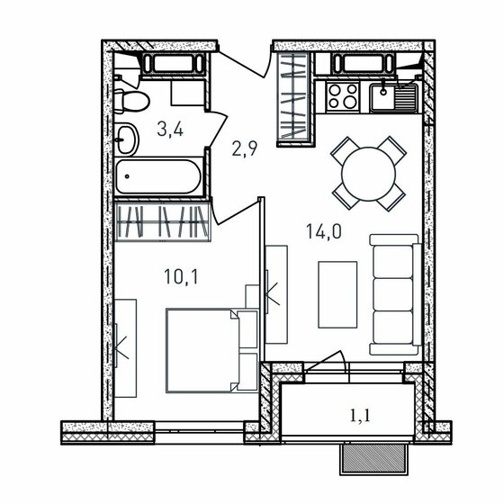 31,5 м², 1-комнатная квартира 6 016 500 ₽ - изображение 33