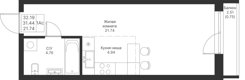 32 м², квартира-студия 7 950 000 ₽ - изображение 35