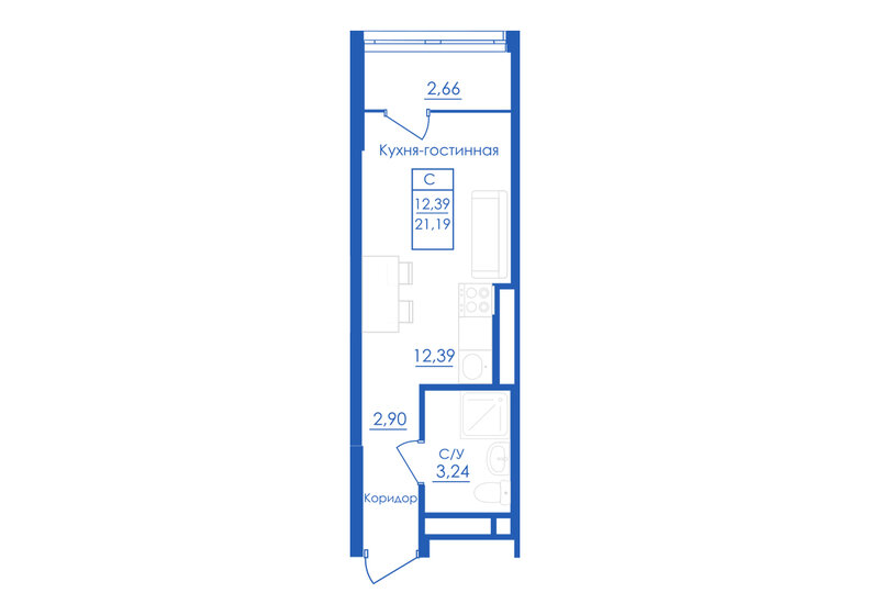 21,2 м², квартира-студия 2 541 087 ₽ - изображение 1