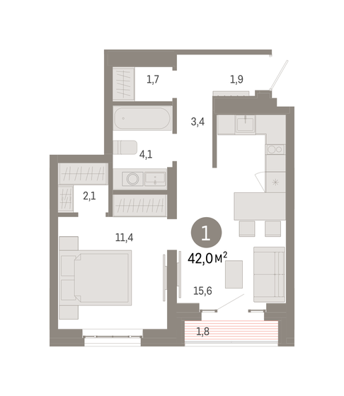 42 м², 1-комнатная квартира 15 660 000 ₽ - изображение 1