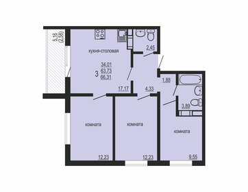 Квартира 66,3 м², 3-комнатная - изображение 1