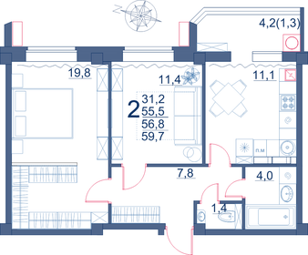 59 м², 2-комнатная квартира 8 300 000 ₽ - изображение 86