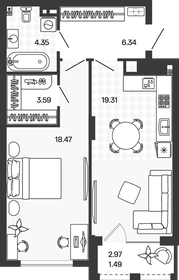 Квартира 53,6 м², 1-комнатная - изображение 1