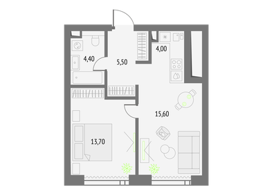 Квартира 43,2 м², 1-комнатная - изображение 1