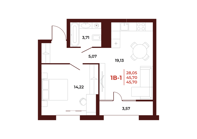 45,7 м², 1-комнатная квартира 4 798 500 ₽ - изображение 1