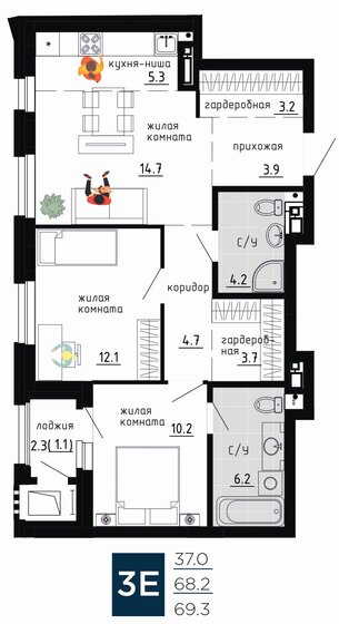 69,3 м², 3-комнатная квартира 14 489 105 ₽ - изображение 22