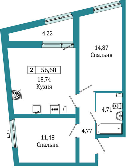 56,7 м², 2-комнатная квартира 10 315 760 ₽ - изображение 30