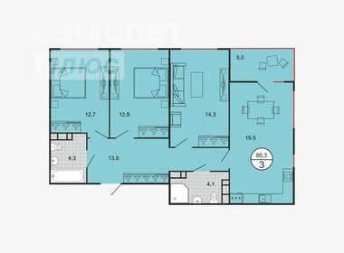 Квартира 86,3 м², 3-комнатная - изображение 1