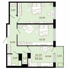 Квартира 61 м², 2-комнатная - изображение 1