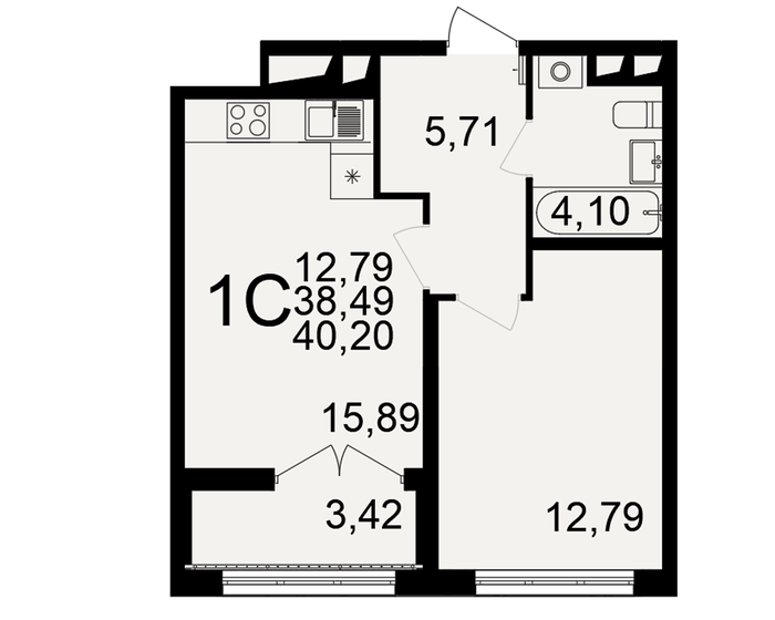 40,2 м², 1-комнатная квартира 4 221 000 ₽ - изображение 1