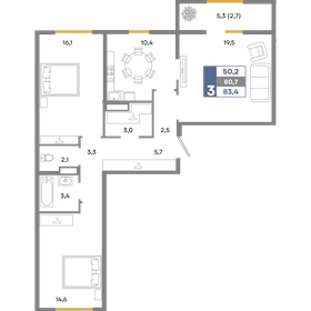 Квартира 83,4 м², 3-комнатная - изображение 1