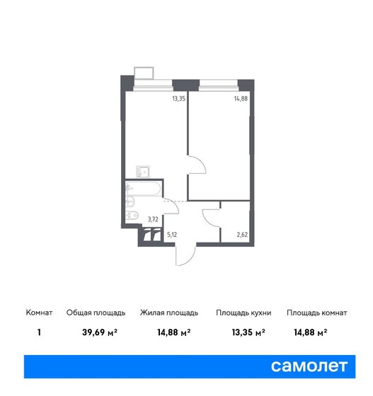 39,7 м², 1-комнатные апартаменты 11 196 518 ₽ - изображение 1