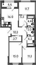 88,4 м², 3-комнатная квартира 31 015 000 ₽ - изображение 1