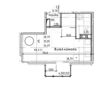 Квартира 34,1 м², студия - изображение 1