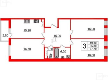 Квартира 87,7 м², 3-комнатная - изображение 1