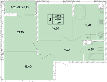 Квартира 71,5 м², 3-комнатная - изображение 1