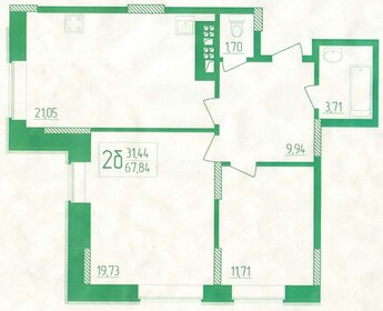 Квартира 68 м², 2-комнатная - изображение 1