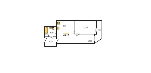 Квартира 46,6 м², 2-комнатная - изображение 1