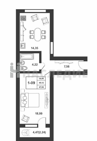 45,2 м², 1-комнатная квартира 3 750 000 ₽ - изображение 1