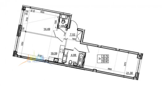 Квартира 70 м², 2-комнатная - изображение 1