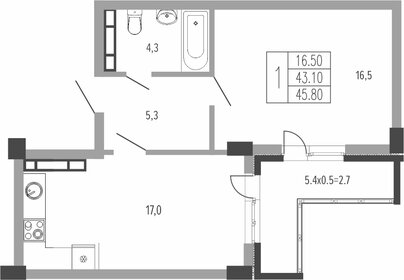 Квартира 45,8 м², 1-комнатная - изображение 1