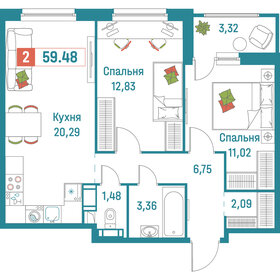 62,2 м², 2-комнатная квартира 9 550 000 ₽ - изображение 94
