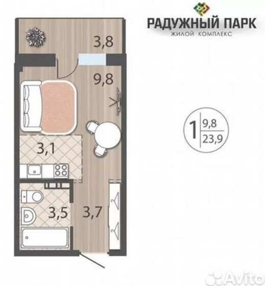 24 м², 1-комнатная квартира 3 500 000 ₽ - изображение 1