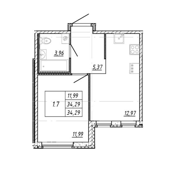 34,3 м², 1-комнатная квартира 5 391 566 ₽ - изображение 1