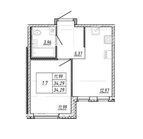 Квартира 34,3 м², 1-комнатная - изображение 1