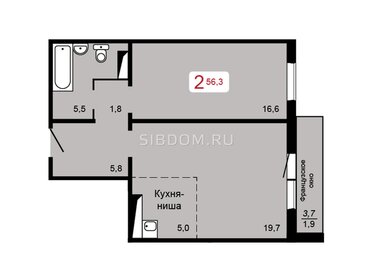 Квартира 56,3 м², 2-комнатная - изображение 1