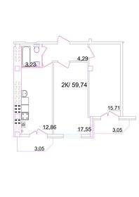 59,7 м², 2-комнатная квартира 4 707 512 ₽ - изображение 3