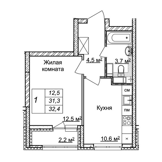 32,4 м², 1-комнатная квартира 7 322 724 ₽ - изображение 1