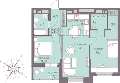 64,4 м², 3-комнатная квартира 8 243 200 ₽ - изображение 14