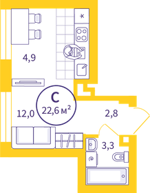 22,3 м², квартира-студия 4 110 000 ₽ - изображение 21