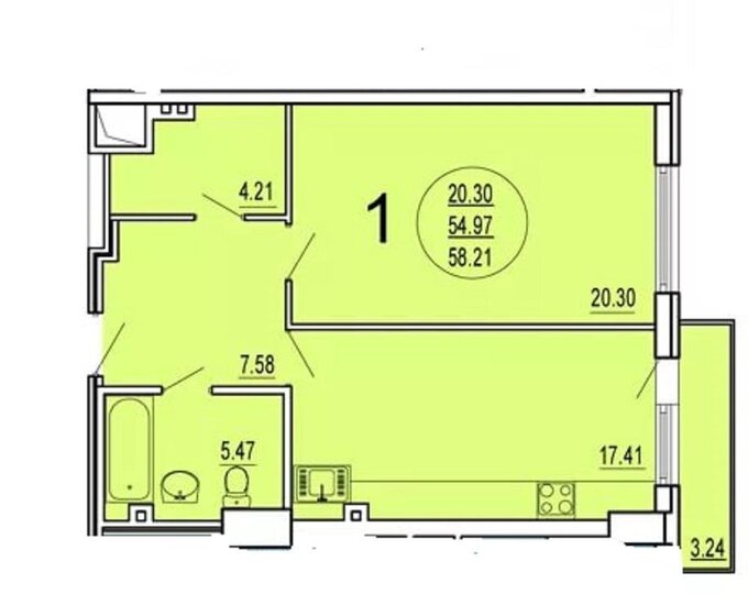 59,1 м², 1-комнатная квартира 8 100 000 ₽ - изображение 1