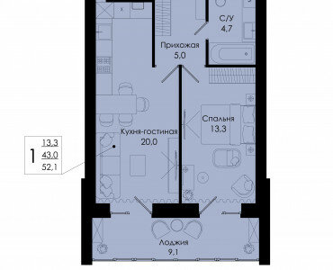 52,1 м², 1-комнатная квартира 3 230 200 ₽ - изображение 7