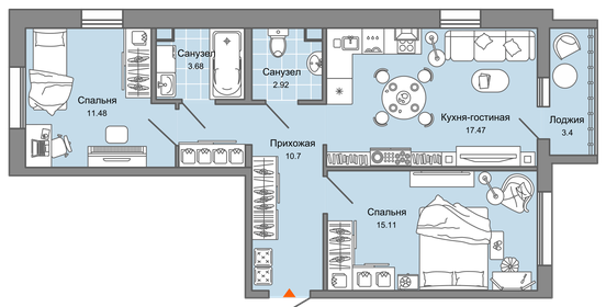 64 м², 3-комнатная квартира 6 209 545 ₽ - изображение 30