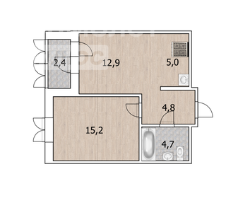 Квартира 42,6 м², 2-комнатная - изображение 1