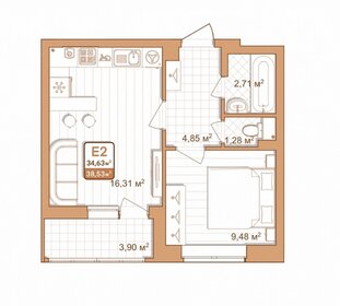 Квартира 34,9 м², 1-комнатная - изображение 1