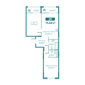 Квартира 73,7 м², 2-комнатная - изображение 1