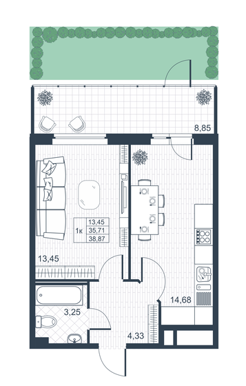 38,4 м², 1-комнатная квартира 5 486 910 ₽ - изображение 1