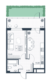 38,4 м², 1-комнатная квартира 5 486 910 ₽ - изображение 21