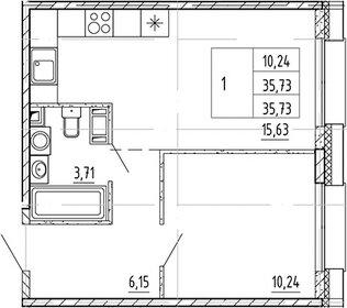 Квартира 35,7 м², 1-комнатная - изображение 1