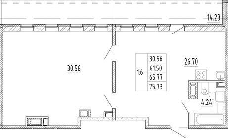 Квартира 65 м², 1-комнатная - изображение 1