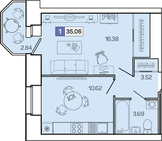 Квартира 35,1 м², 1-комнатная - изображение 1