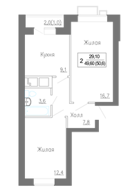 Квартира 50,6 м², 2-комнатная - изображение 1