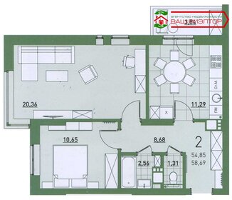 Квартира 58,7 м², 2-комнатная - изображение 1